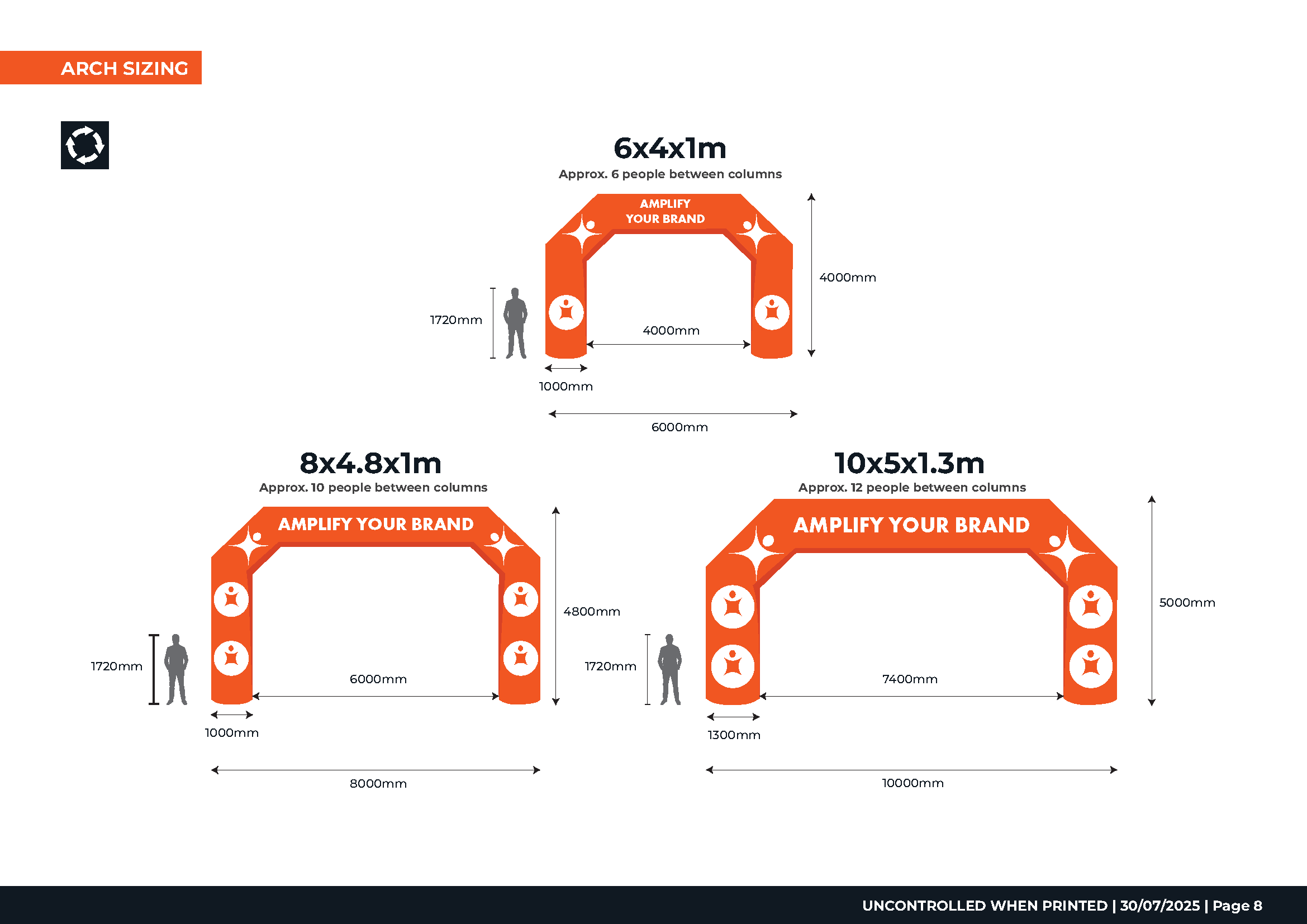 inflatable arch sizing